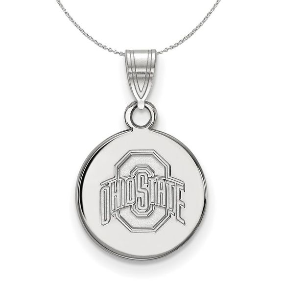 Sterling Silver Ohio State Small Disc Necklace - 18 Inch